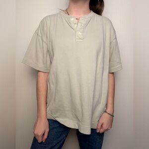vintage 90s j crew beige tan henley t-shirt - size large 100% cotton